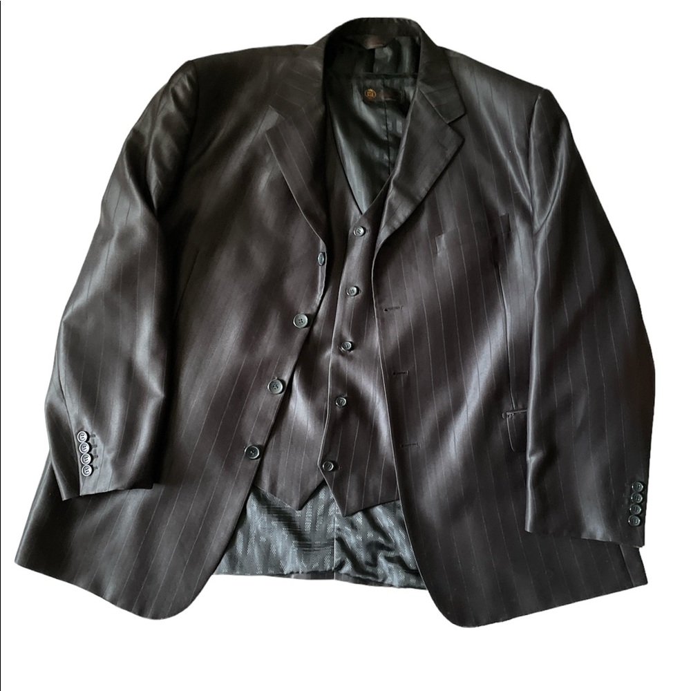 Pallini Italian Collection Blazer Black Suit 2 Pcs Jacket & Vest Men Sz 48R